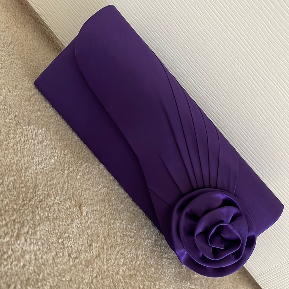 Jessica McClintock Purple Floral Satin Clutch